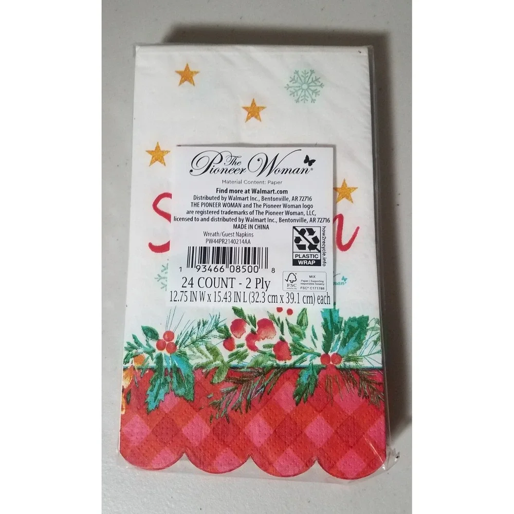The Pioneer Woman Christmas Wreath‎ Paper Dinner Napkins 24 count NEW